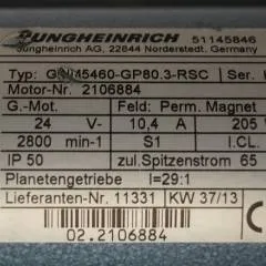 Jungheinrich 51145846 | Steeringmotor 24V type GNM5460 GP80,3 RSC Steering sensor  52037950 year 2013 motor nr. 2106884