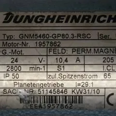Jungheinrich 51145846 | Steeringmotor 24V type GNM5460 GP80,3 RSC Steering sensor  52037950 year 2010 motor nr. 1957862