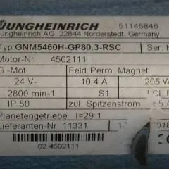 Jungheinrich 51145846 | Steeringmotor 24V type GNM5460 GP80,3 RSC Steering sensor  52037950 year 2018 motor nr. 4502111
