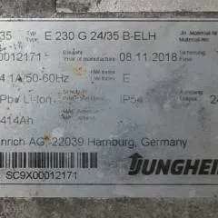 Jungheinrich 51413482 | build in charger model ELH2435 E230 G24/35 B-ELH 24V10A LI-ION SW Appl 51663893 SW BL 51579272 Sw V1.08 sn. SC9X00012171 from EJD115i year 2019