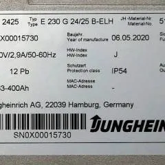 Jungheinrich 51345220 | Build in charger ELH2425 24V/25A 100-400Ah year 2020 SW Appl 51784249 SW BL 51579272 Sw V 1.09 sn. SNOX00015730