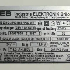 IEB 90587858 | IEB charger E230 G 24/12 B65-FP02 WR 24V12,6A 220V 50/60Hz from B650/07 year 2015 sn. 90587858 23597 5