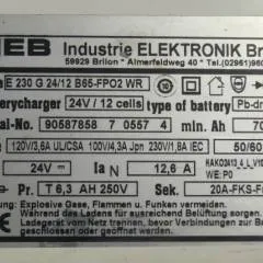 IEB 90587858 | IEB charger E230 G 24/12 B65-FP02 WR 24V12,6A 220V 50/60Hz from B650/07 year 2015 sn. 90587858 70557 4
