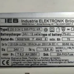 IEB 90587858 | IEB charger E230 G 24/12 B65-FP02 WR 24V12,6A 220V 50/60Hz from B650/07 year 2015 sn. 90587858 7 4943 5
