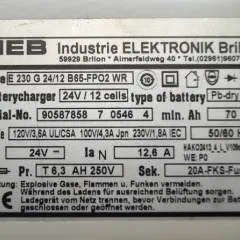 IEB 90587858 | IEB charger E230 G 24/12 B65-FP02 WR 24V12,6A 220V 50/60Hz from B650/07 year 2015 sn. 90587858 7 0546 4