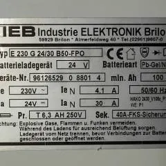 IEB 96126529 | IEB charger E230 G 24/30 B50-FP0 W 220V 50/60Hz from B650/07 year 2015 sn. 96126529 0 8801 4