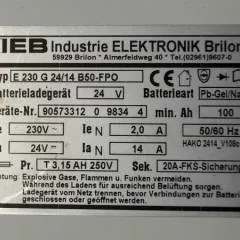 IEB 90573312 | IEB charger E230 G 24/14 B50-FP0 W 220V 50/60Hz from B650/07 year 2015 sn. 90573312 0 9834 4