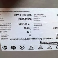 Jungheinrich unknown | Battery 24V375Ah 24 3PZS375 year 2023 weight 288 kg sn. C81366950 outside measurement 625x285x630mm